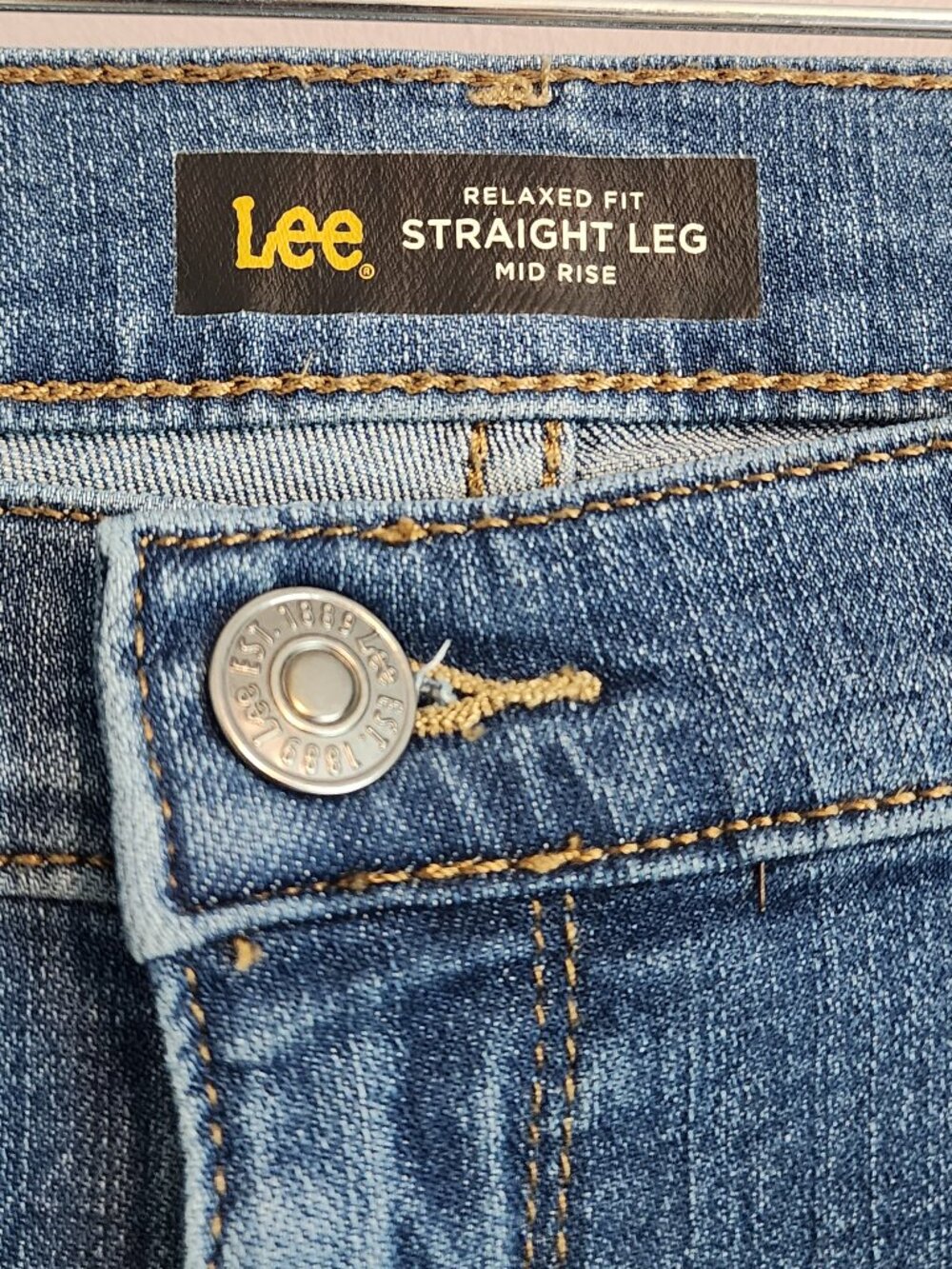 2/$22 Lee Mid Rise Relaxed Fit Straight Leg Blue Jeans Size 14 Long - Picture 6 of 12